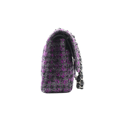 CHANEL Medium Double Flap Tweed Shoulder Bag In Purple