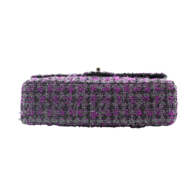 CHANEL Medium Double Flap Tweed Shoulder Bag In Purple