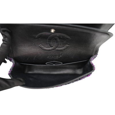 CHANEL Medium Double Flap Tweed Shoulder Bag In Purple