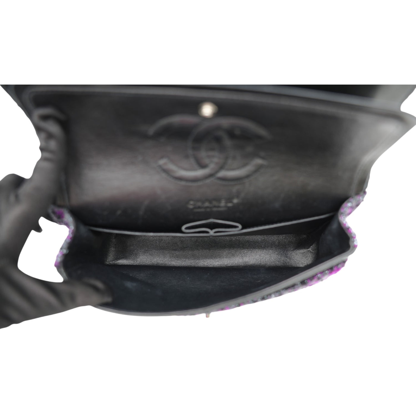 CHANEL Medium Double Flap Tweed Shoulder Bag In Purple