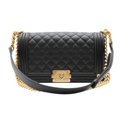 CHANEL Boy Medium Caviar Leather In Black And Gold Hardware