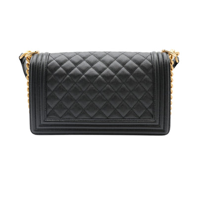 CHANEL Boy Medium Caviar Leather In Black And Gold Hardware