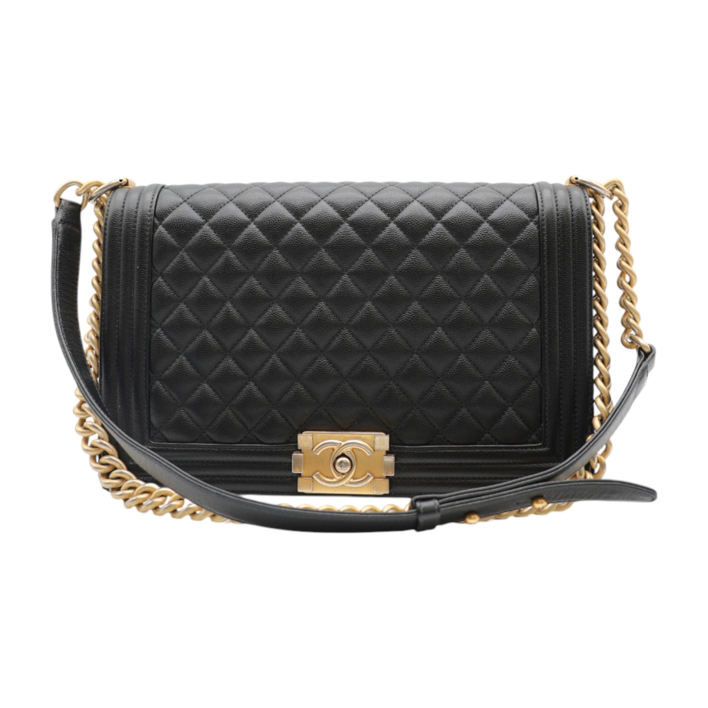 CHANEL Boy New Medium Caviar In Black And Gold Hardware