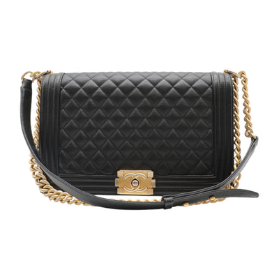 CHANEL Boy New Medium Caviar In Black And Gold Hardware