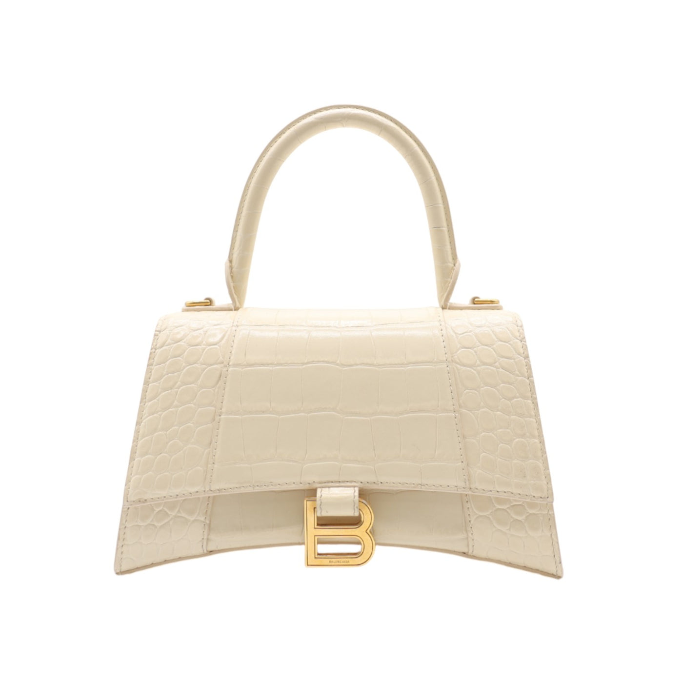 Balenciaga Hourglass Crocodile Embossed Leather Crossbody Bag In Cream