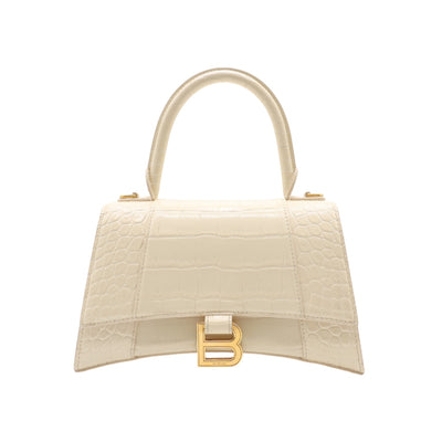 Balenciaga Hourglass Crocodile Embossed Leather Crossbody Bag In Cream