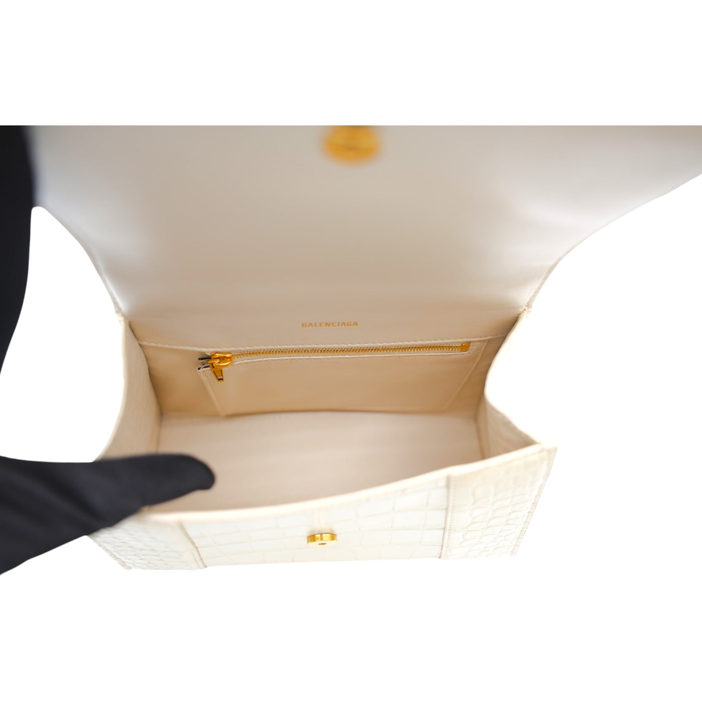 Balenciaga Hourglass Crocodile Embossed Leather Crossbody Bag In Cream