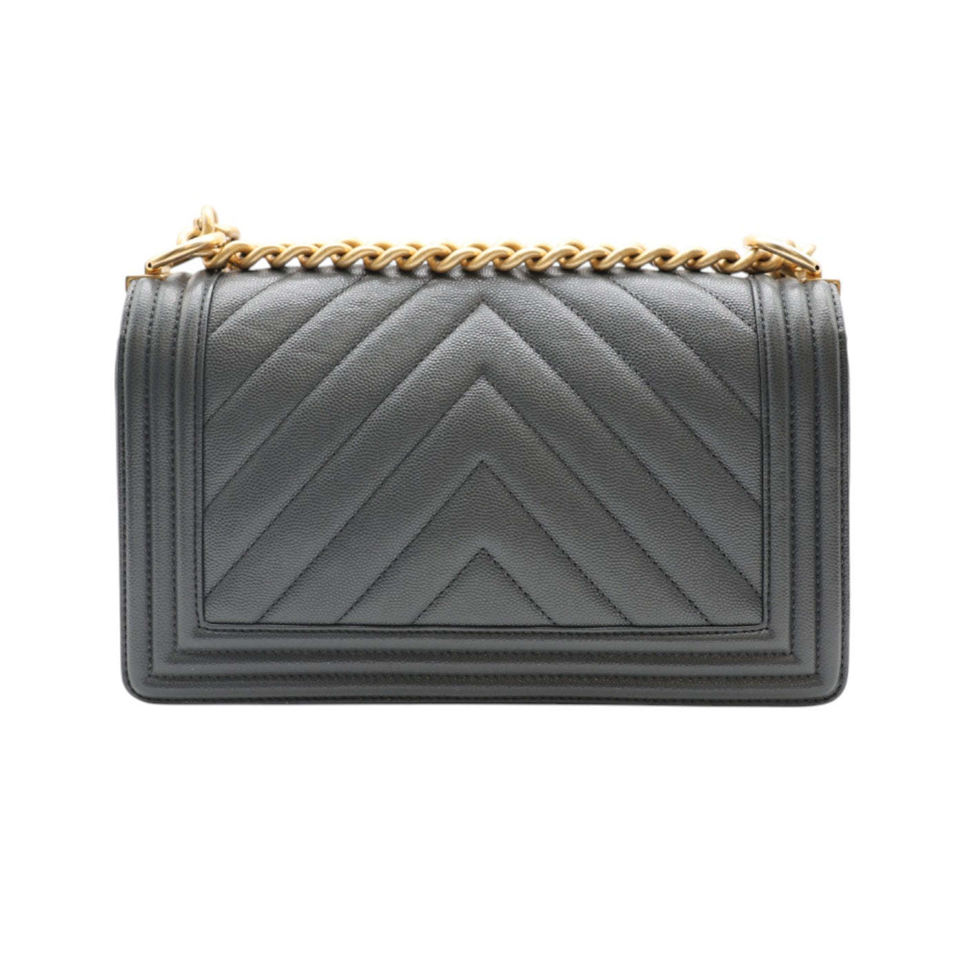 CHANEL Boy Medium Chevron Quilted Caviar Leather Bag In Dark Grey