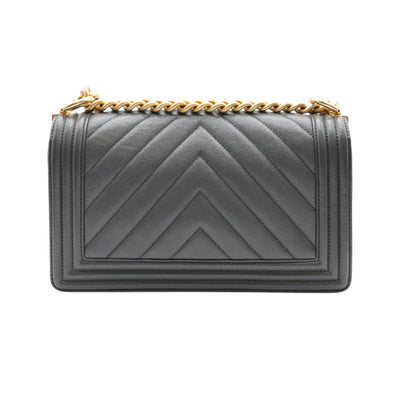 CHANEL Boy Medium Chevron Quilted Caviar Leather Bag In Dark Grey
