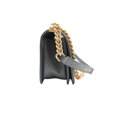 CHANEL Boy Medium Chevron Quilted Caviar Leather Bag In Dark Grey