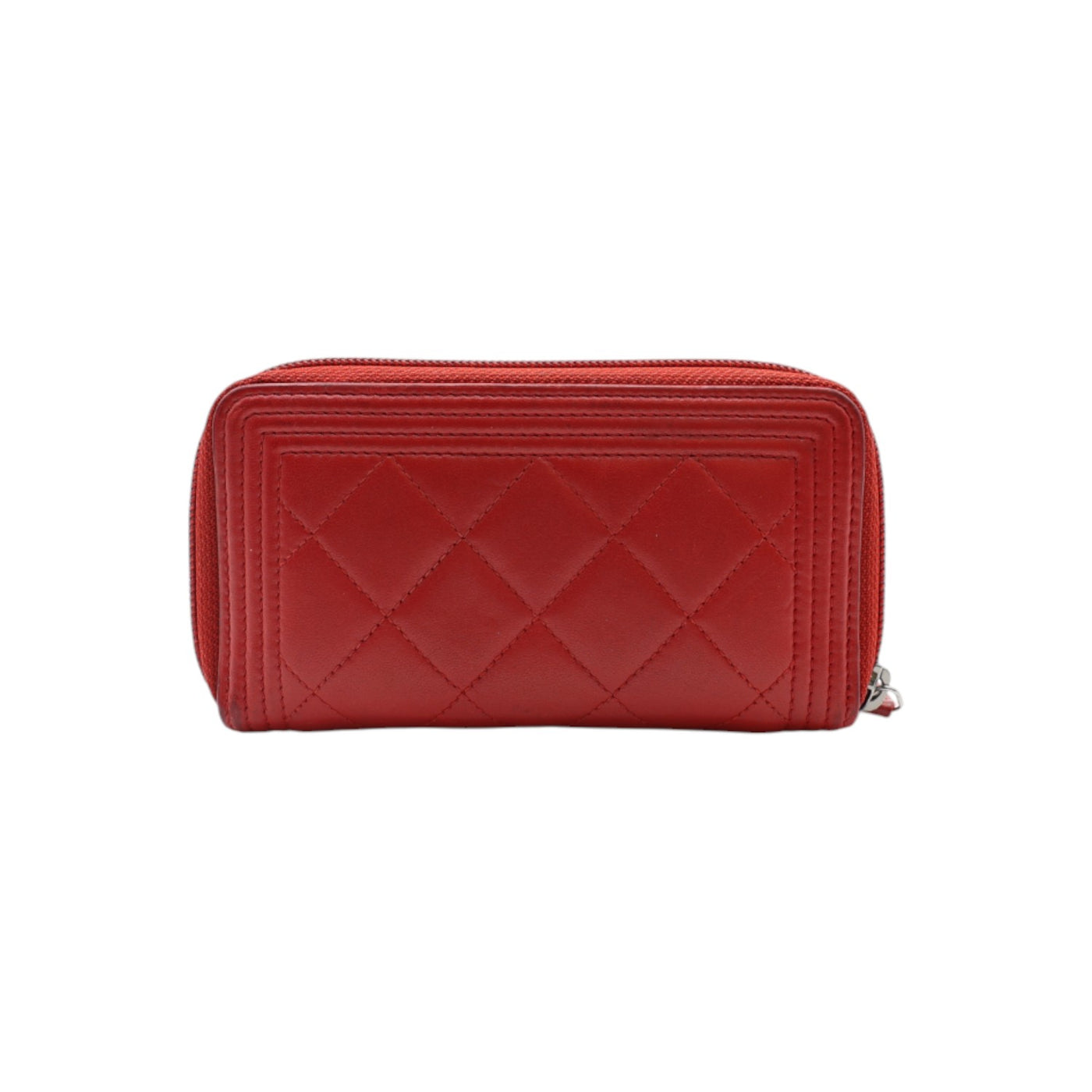 CHANEL Boy Lambskin Zip Around Wallet In Red