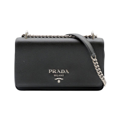 PRADA Saffiano Leather And Nylon Shoulder Bag In Black