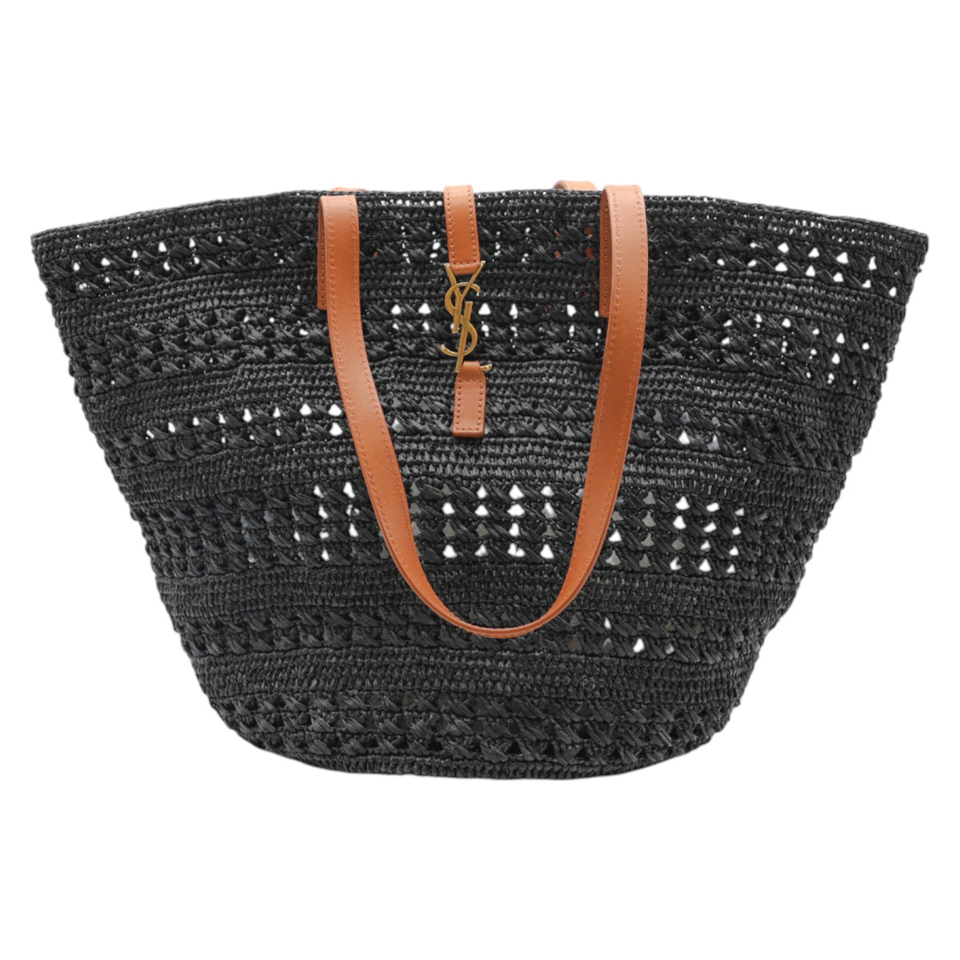 YSL Saint Laurent Panier Medium Raffia Tote Bag In Black