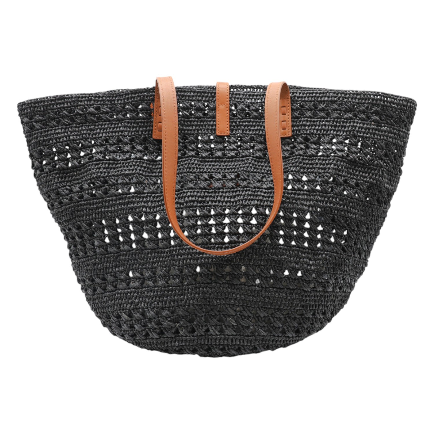 YSL Saint Laurent Panier Medium Raffia Tote Bag In Black