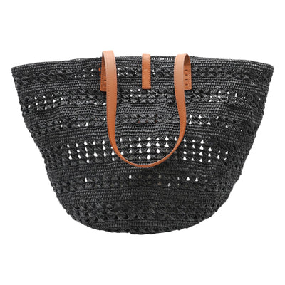 YSL Saint Laurent Panier Medium Raffia Tote Bag In Black