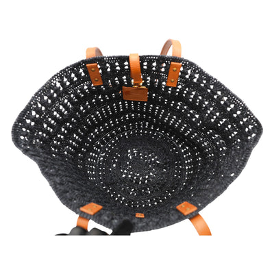 YSL Saint Laurent Panier Medium Raffia Tote Bag In Black