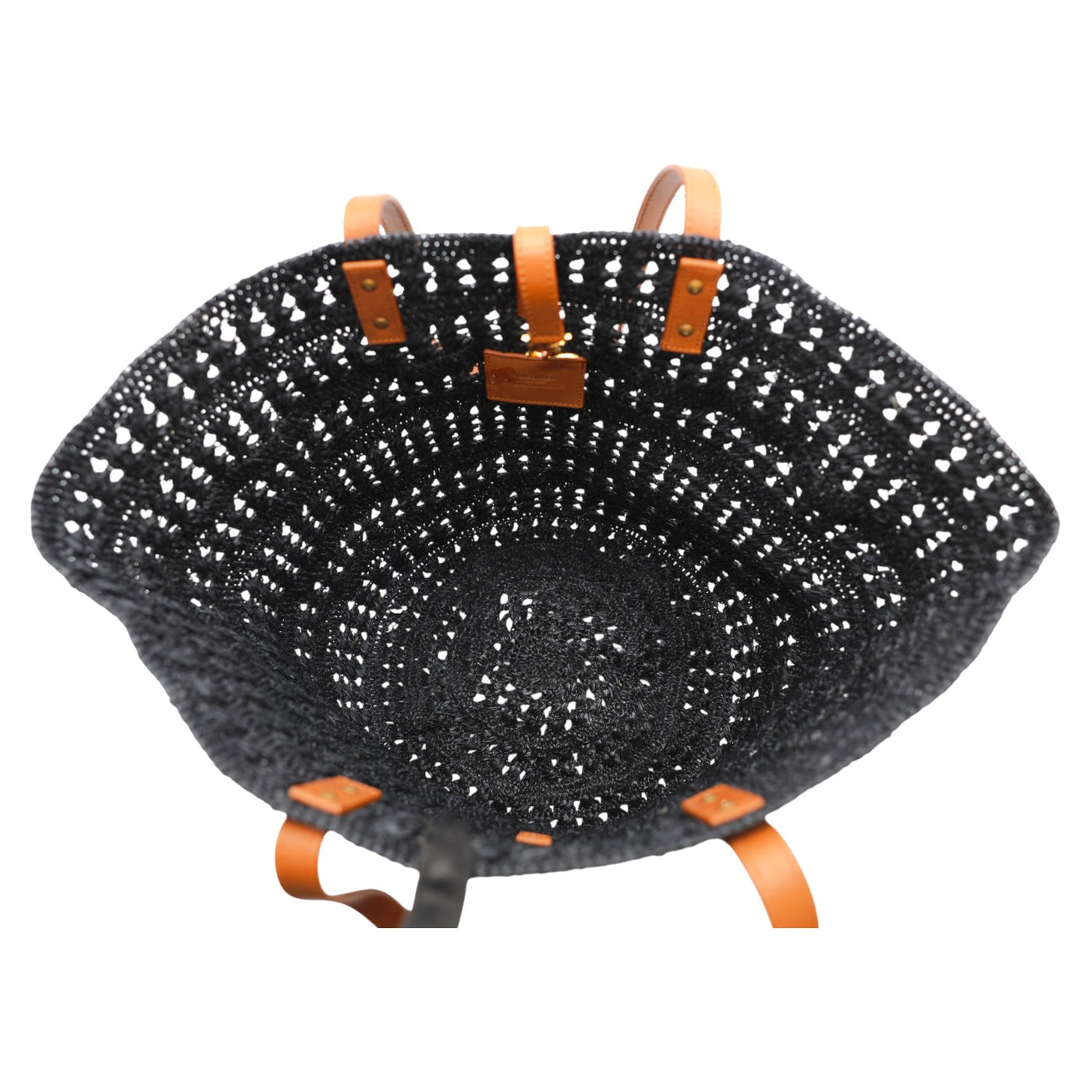 YSL Saint Laurent Panier Medium Raffia Tote Bag In Black