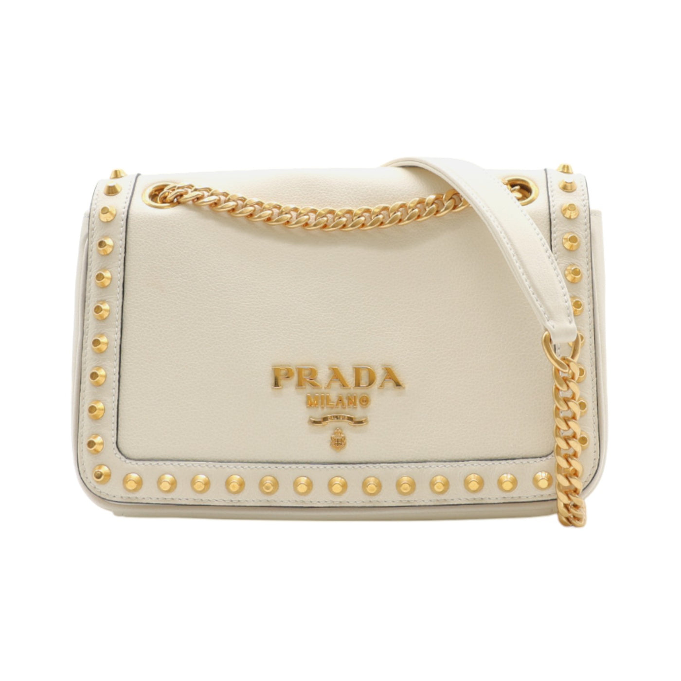 PRADA Pattina Studded Calf Leather Crossbody Bag In Cream