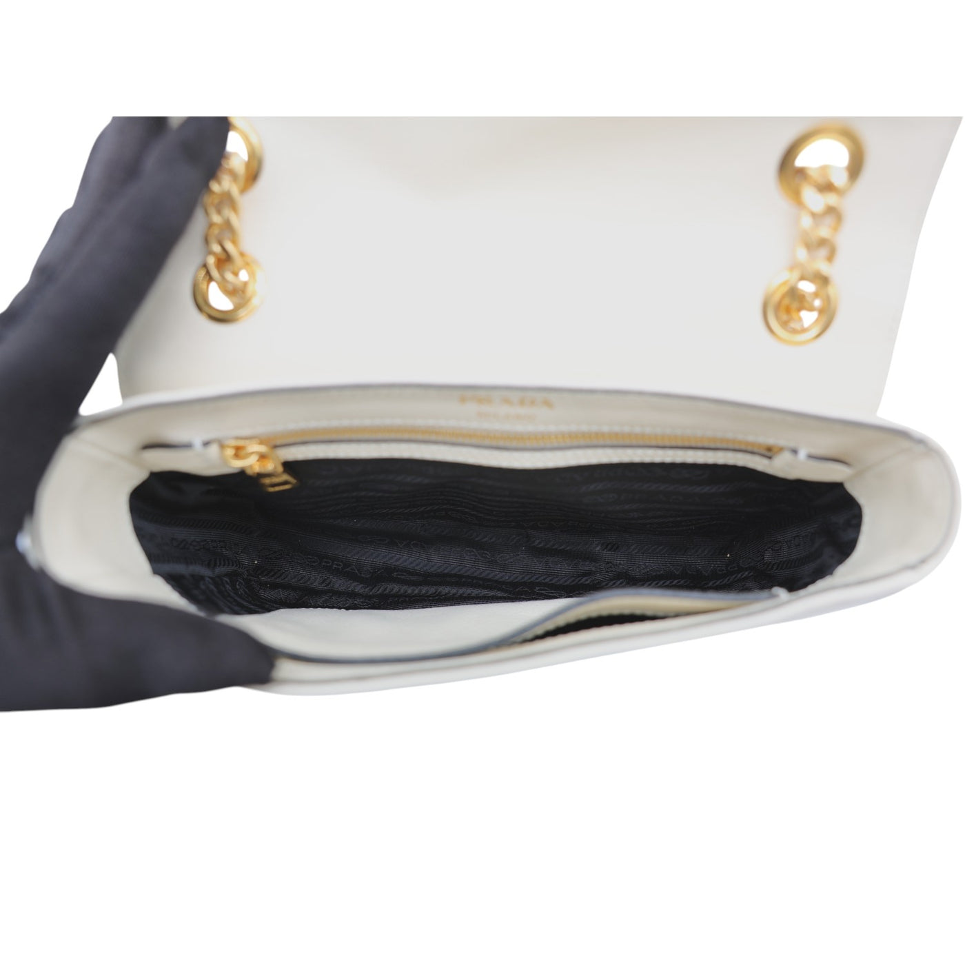 PRADA Pattina Studded Calf Leather Crossbody Bag In Cream