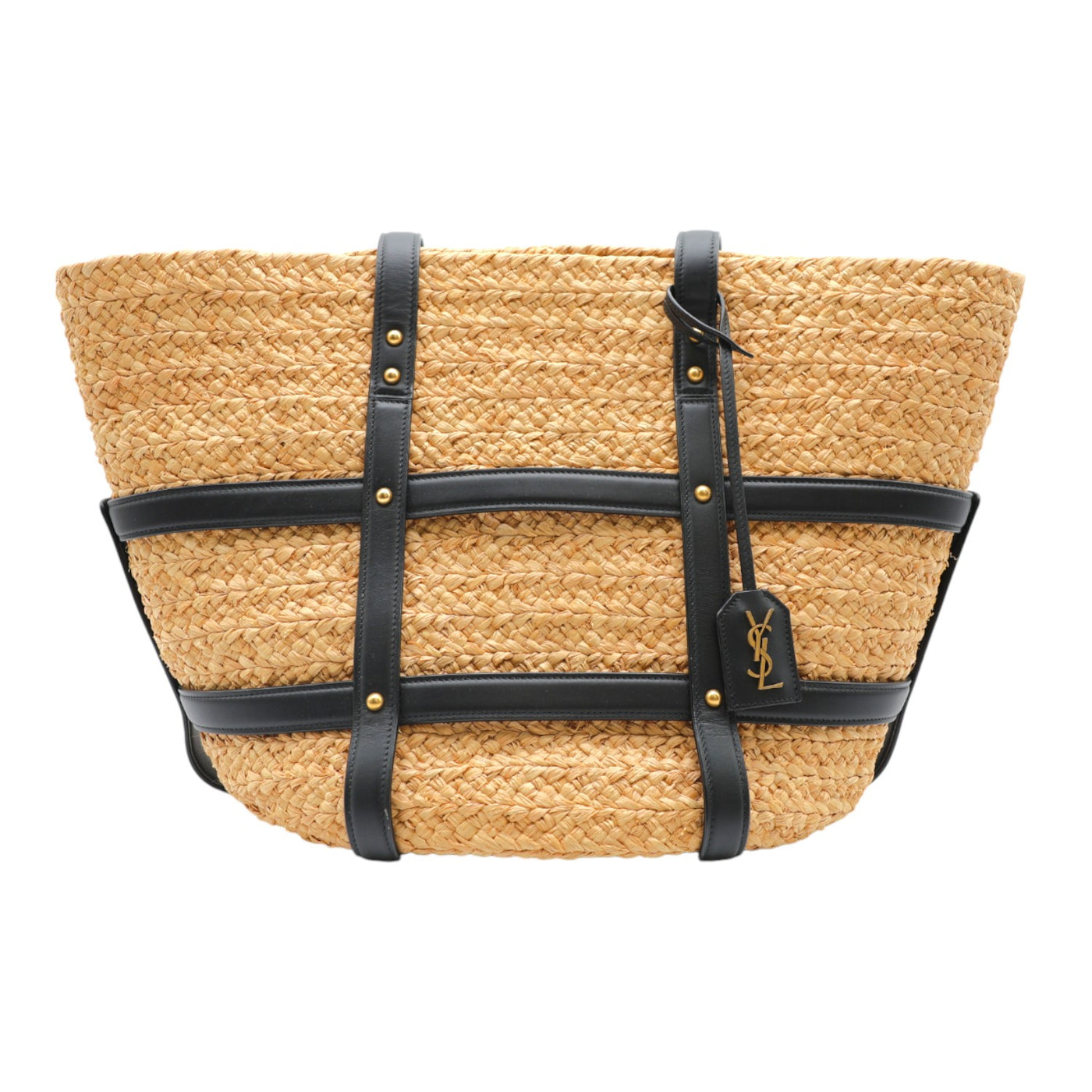 YSL Saint Laurent Panier Woven Raffia Medium Tote Bag