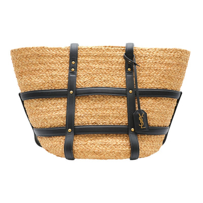 YSL Saint Laurent Panier Woven Raffia Medium Tote Bag