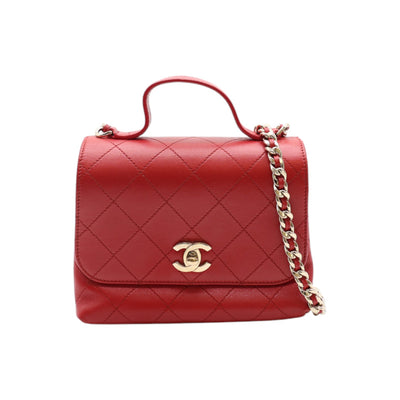 CHANEL Flap Lambskin Leather Top Handle Bag In Red