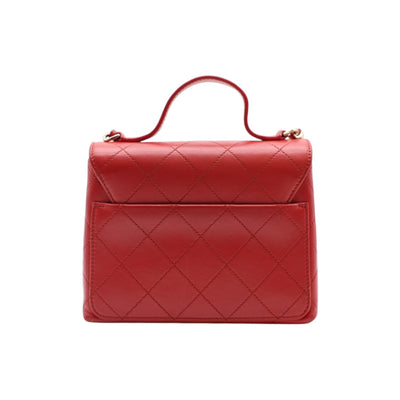 CHANEL Flap Lambskin Leather Top Handle Bag In Red