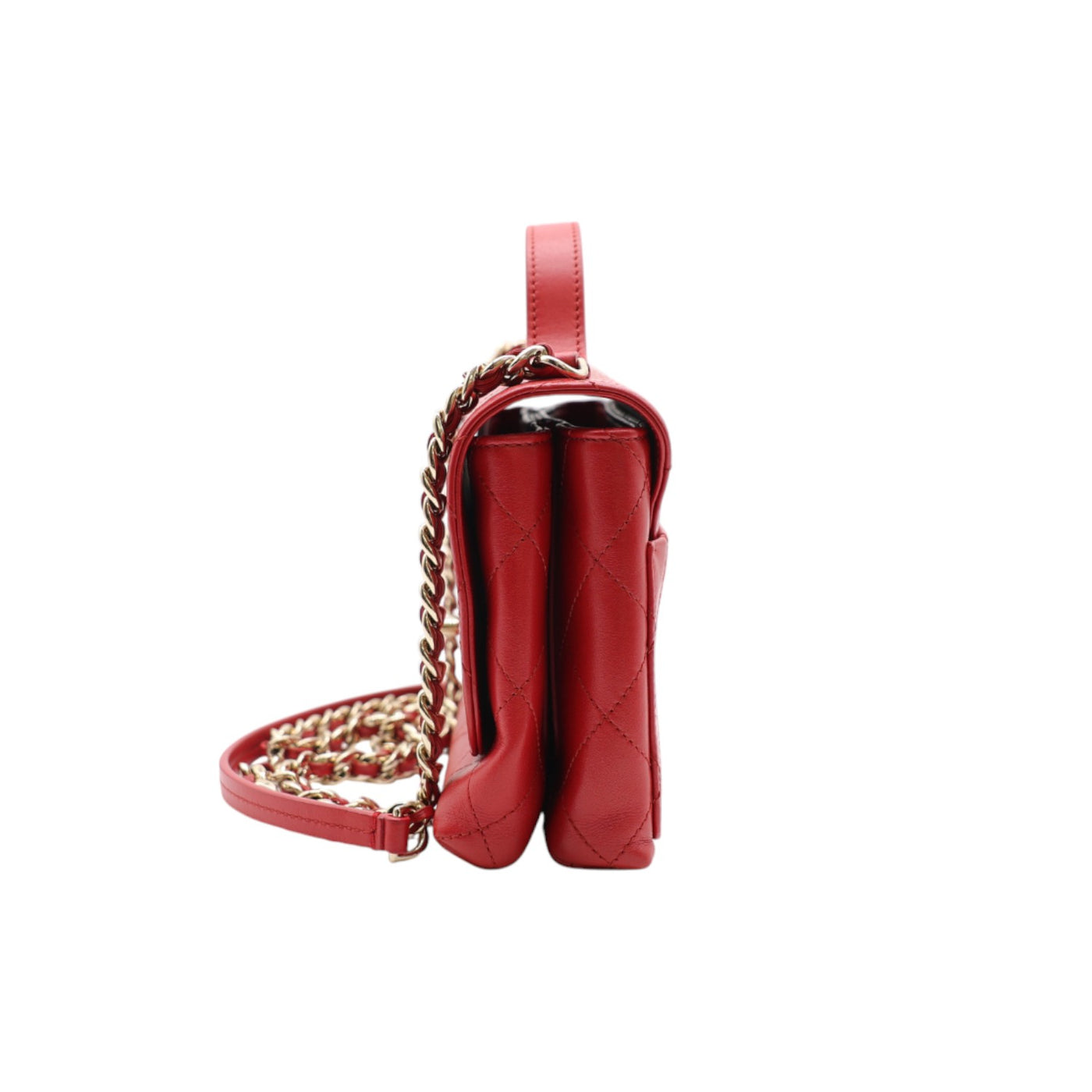 CHANEL Flap Lambskin Leather Top Handle Bag In Red