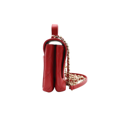 CHANEL Flap Lambskin Leather Top Handle Bag In Red