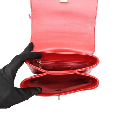 CHANEL Flap Lambskin Leather Top Handle Bag In Red
