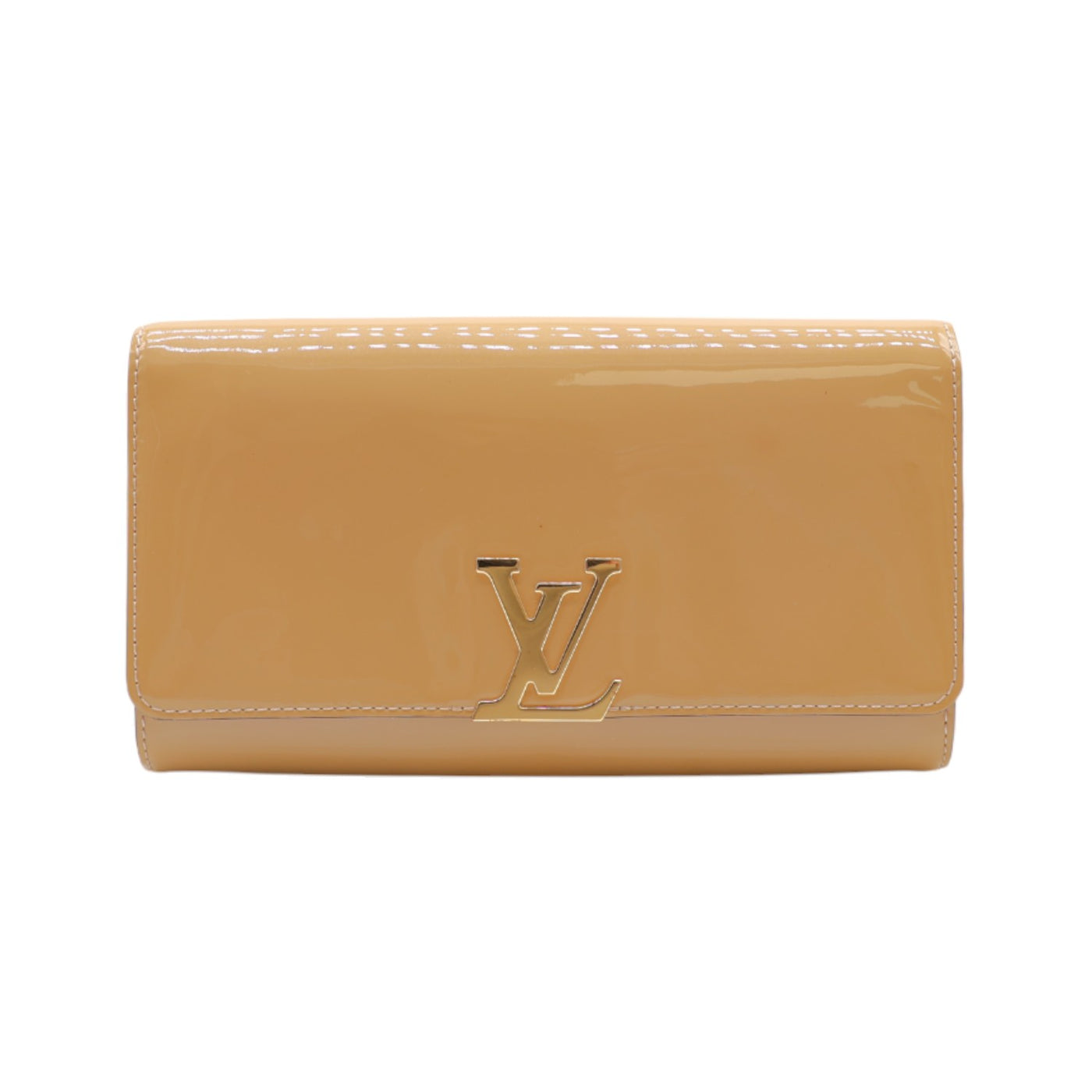 Louis Vuitton Patent Leather Louise Clutch In Beige