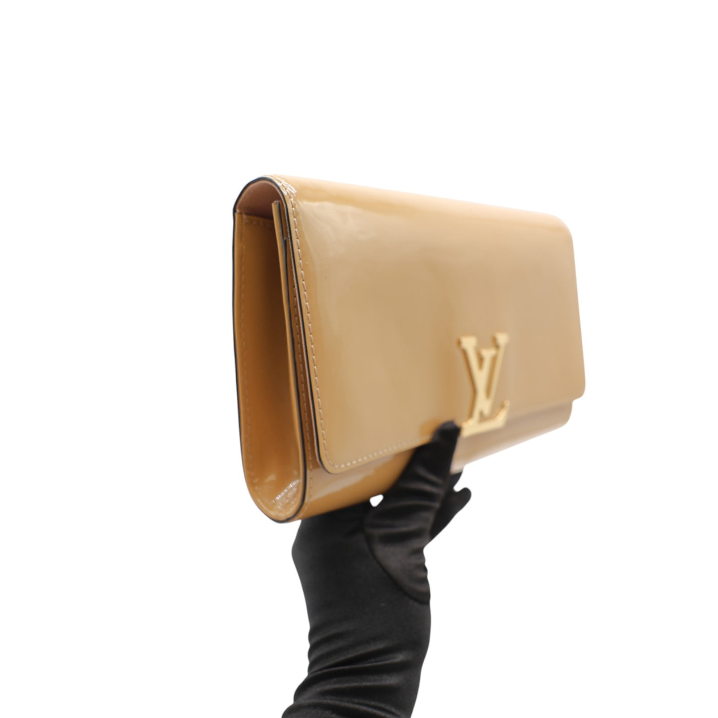 Louis Vuitton Patent Leather Louise Clutch In Beige