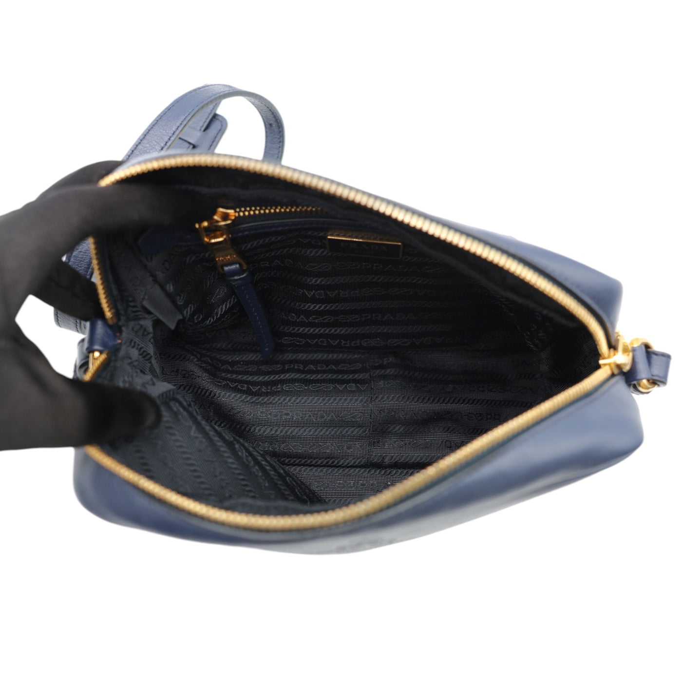 PRADA Glace Calfskin Embossed Logo Crossbody Bag In Dark Blue