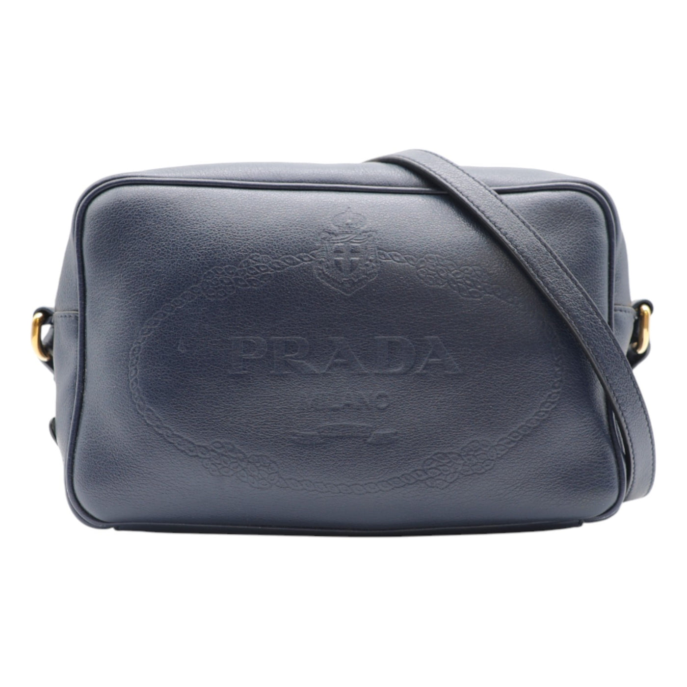 PRADA Glace Calfskin Embossed Logo Crossbody Bag In Dark Blue
