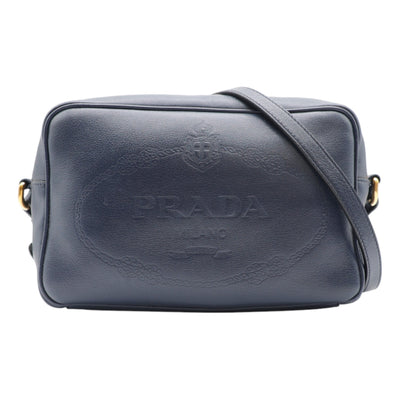 PRADA Glace Calfskin Embossed Logo Crossbody Bag In Dark Blue