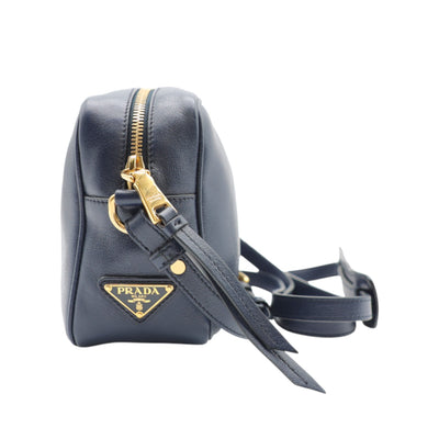 PRADA Glace Calfskin Embossed Logo Crossbody Bag In Dark Blue