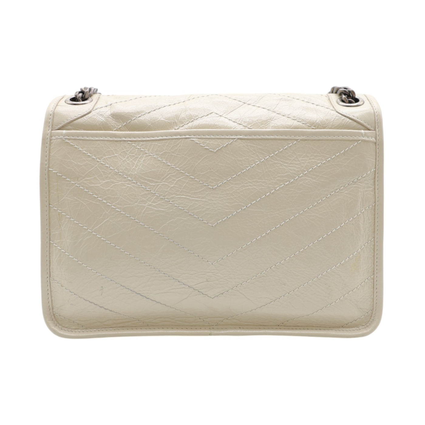 YSL Saint Laurent Niki Medium Flap Crinkled Leather Bag In Cream