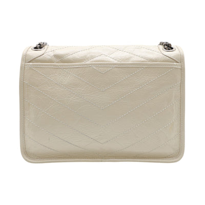 YSL Saint Laurent Niki Medium Flap Crinkled Leather Bag In Cream