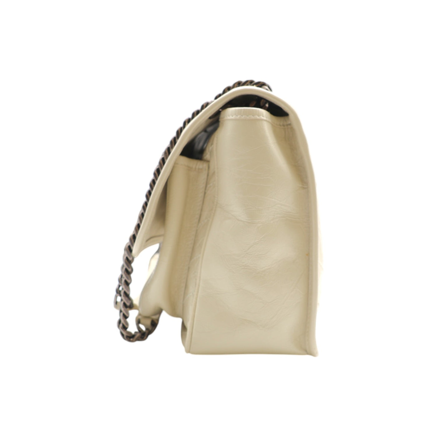YSL Saint Laurent Niki Medium Flap Crinkled Leather Bag In Cream