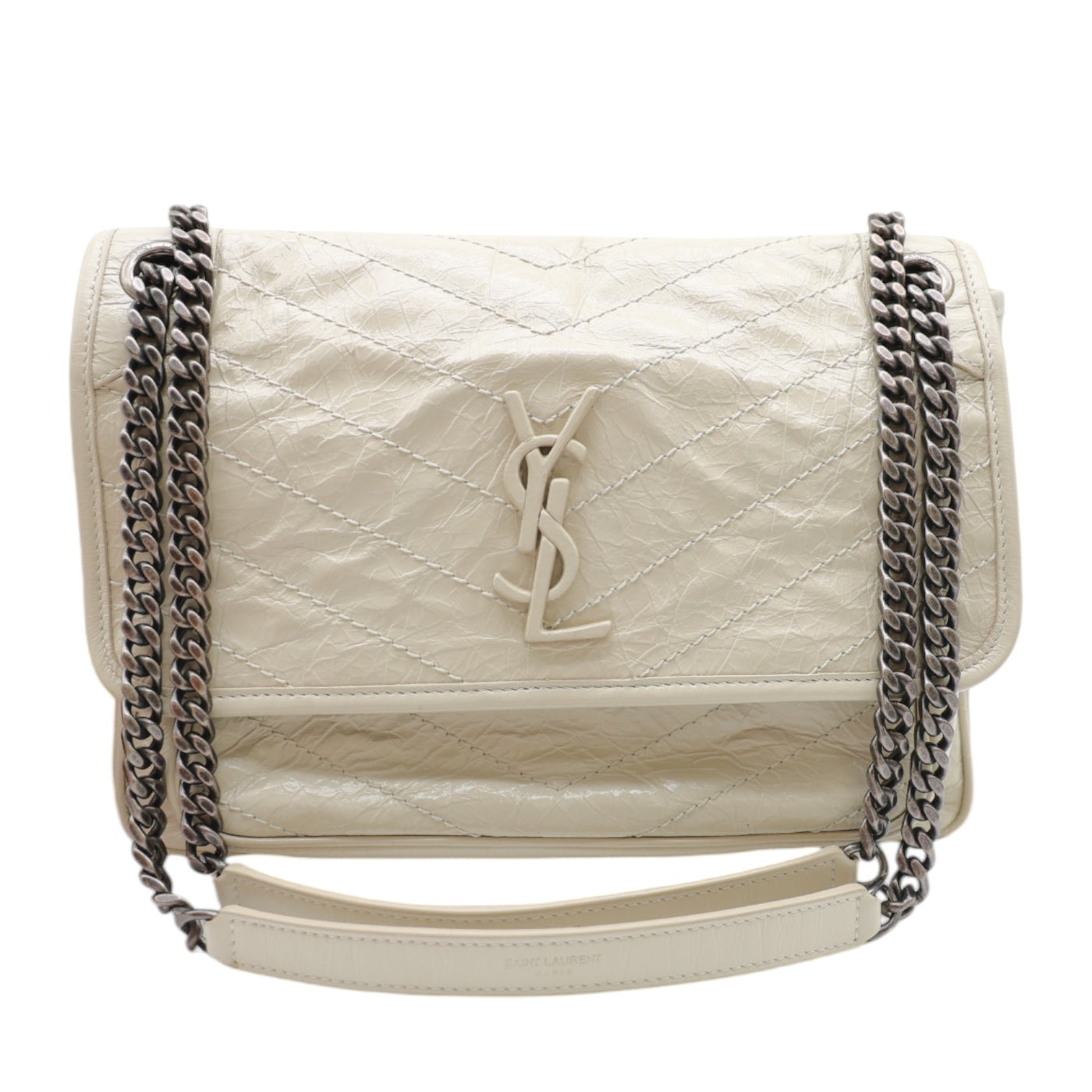 YSL Saint Laurent Niki Medium Flap Crinkled Leather Bag In Cream
