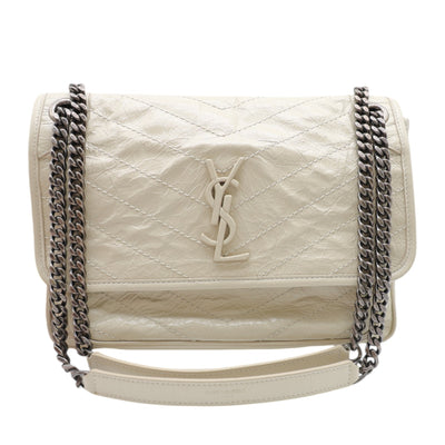 YSL Saint Laurent Niki Medium Flap Crinkled Leather Bag In Cream
