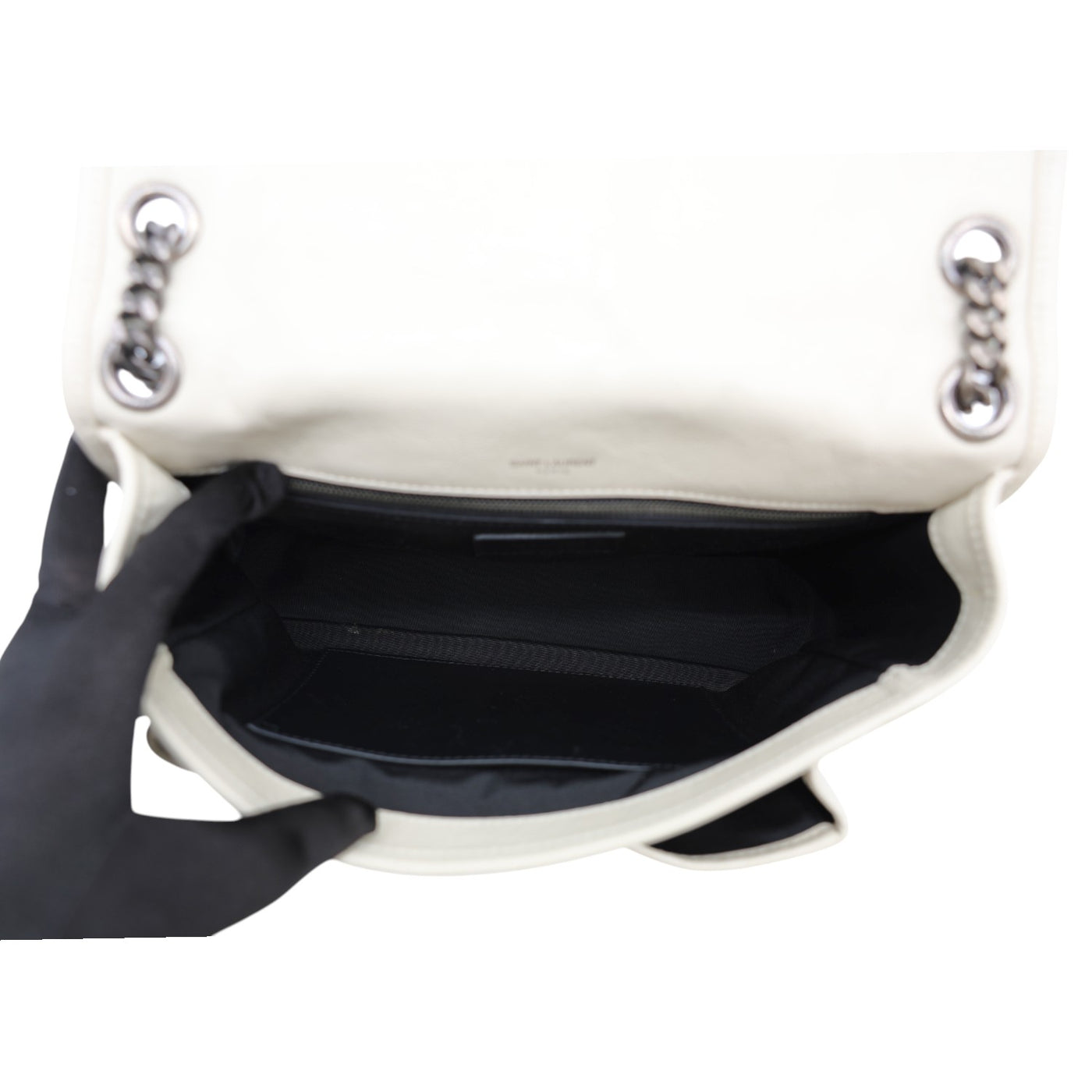 YSL Saint Laurent Niki Medium Flap Crinkled Leather Bag In Cream