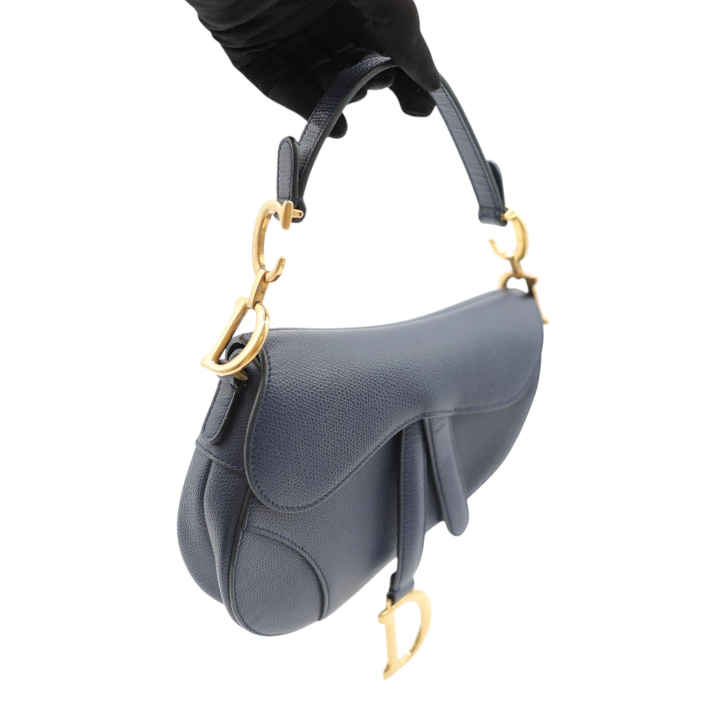 Christian Dior Calfskin Leather Mini Saddle Bag In Dark Blue