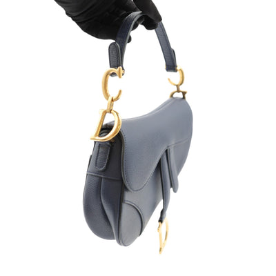 Christian Dior Calfskin Leather Mini Saddle Bag In Dark Blue