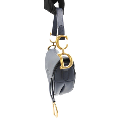 Christian Dior Calfskin Leather Mini Saddle Bag In Dark Blue