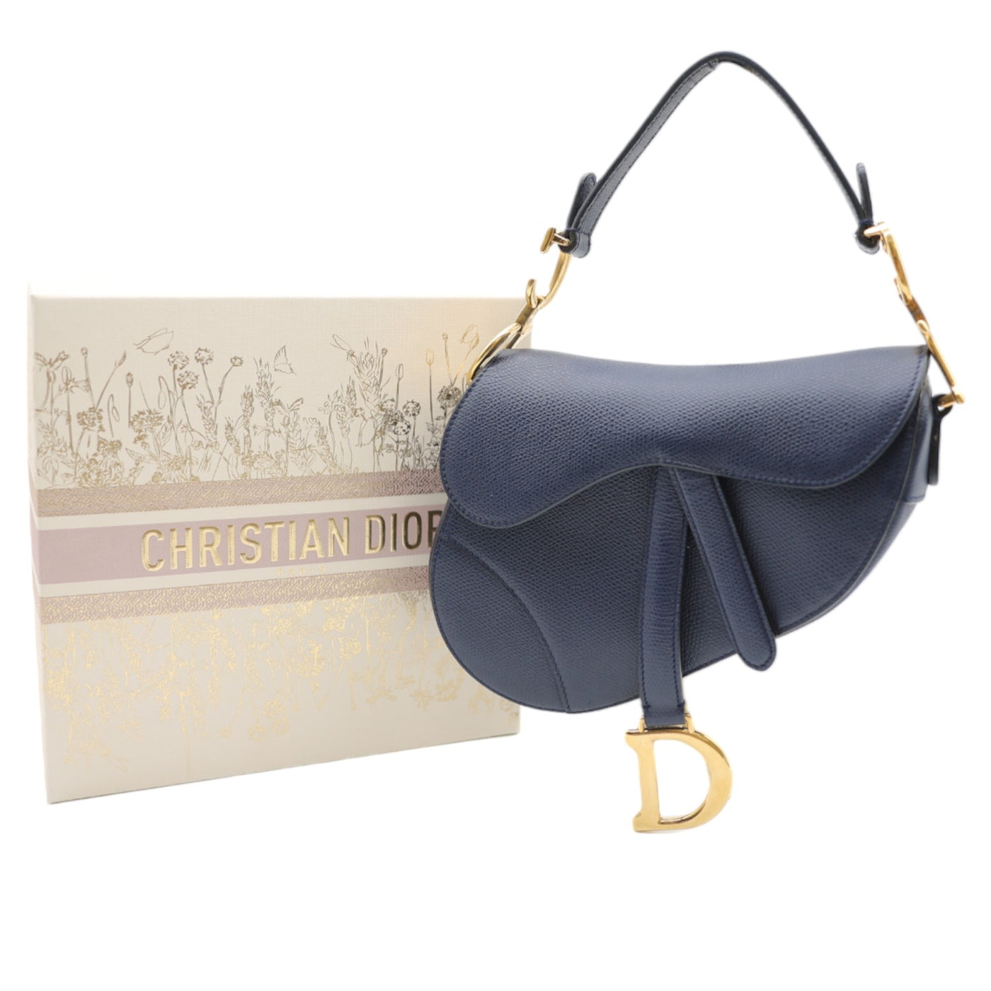 Christian Dior Calfskin Leather Mini Saddle Bag In Dark Blue
