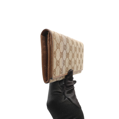 Gucci GG Supreme Canvas French Flap Wallet In Brown