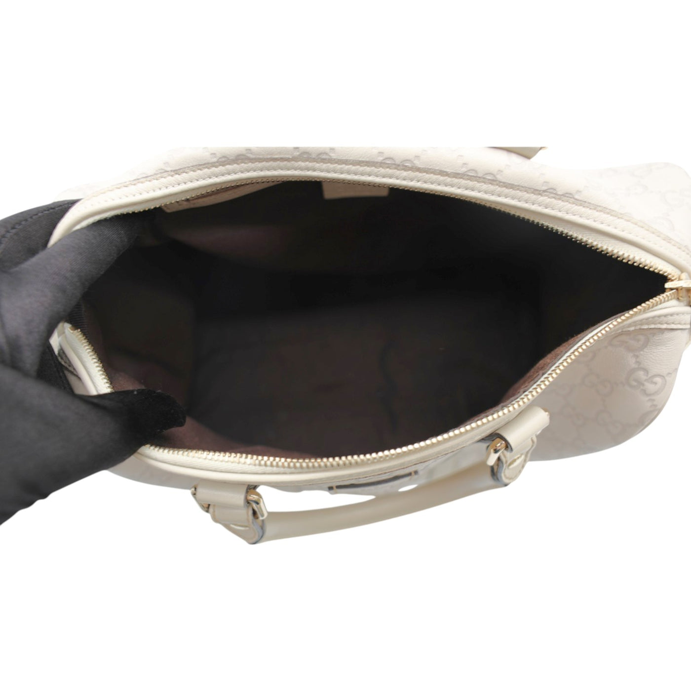 Gucci Guccissima Joy Boston Leather Handbag In Ivory