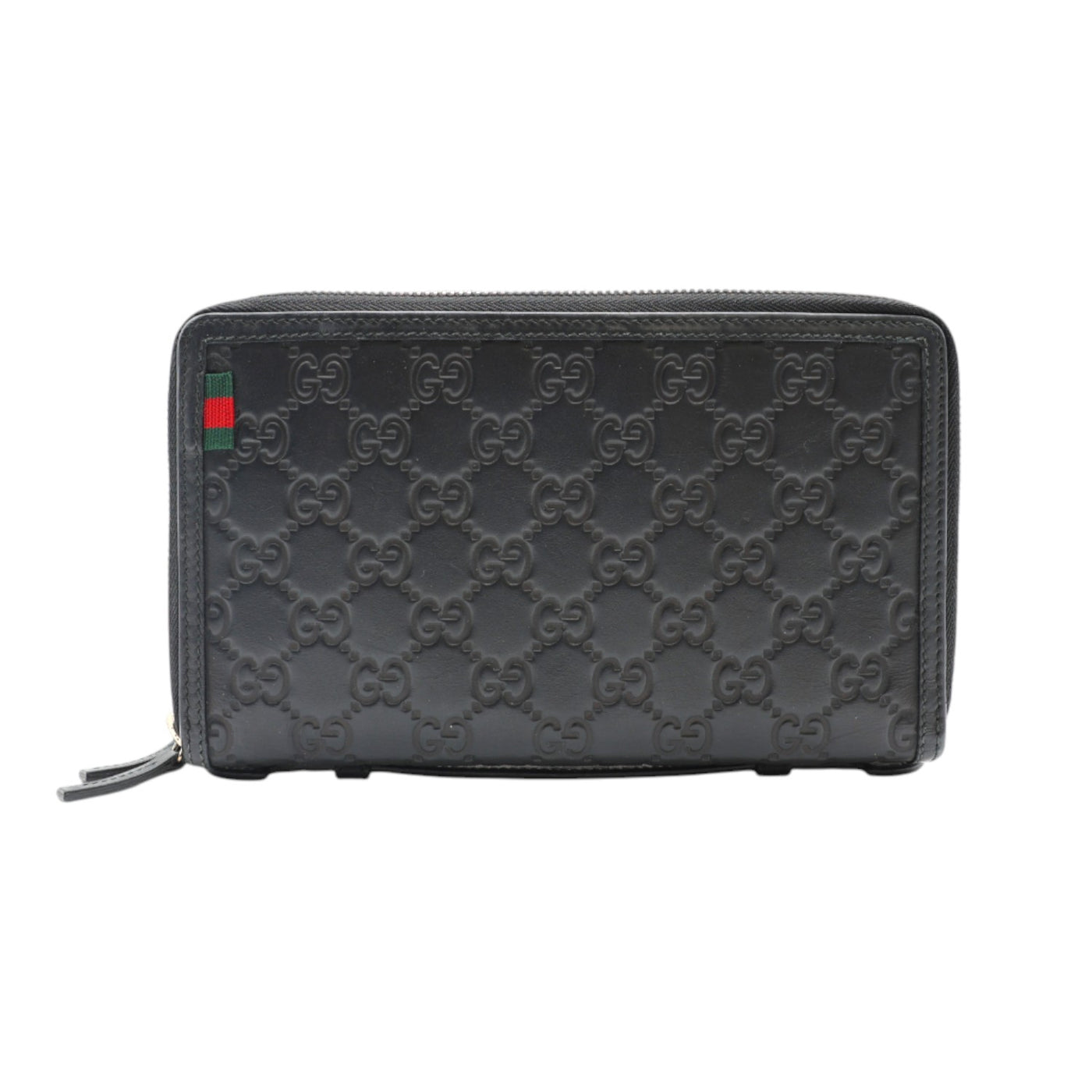 Gucci Guccissima Leather Travel Document Case Zip Around Long Wallet In Black