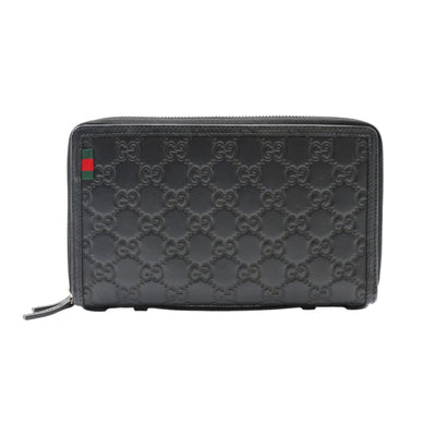 Gucci Guccissima Leather Travel Document Case Zip Around Long Wallet In Black